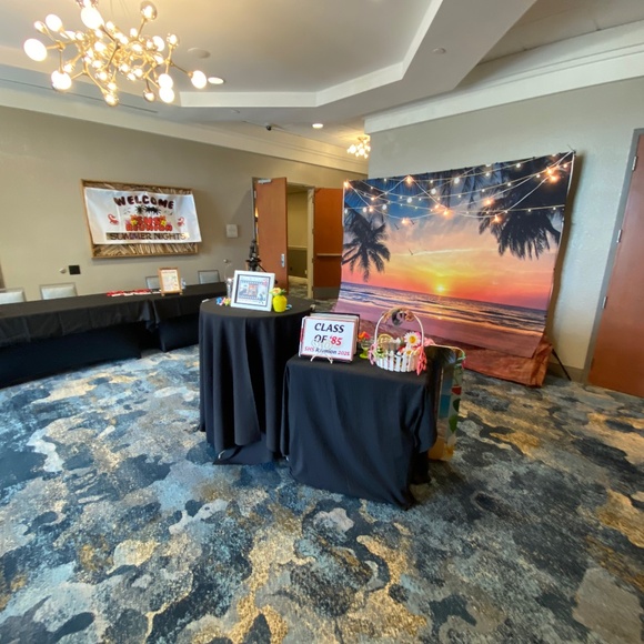 🌅 10’ x 7’ Photo Booth Backdrop Sunset Large Beach Palm Tree Photo Patio Lights - Picture 2 of 8